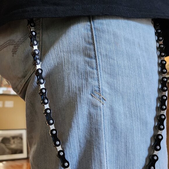 Wallet Chain 24" Stainless Steel Biker Chain Trucker Black/Silver "Zebra" chain - Picture 1 of 7